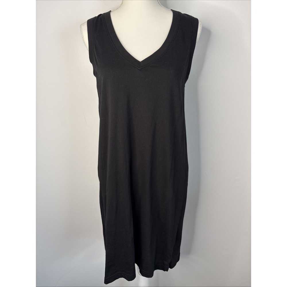 Pact Womens Small Black Tennis Dress 100% ORGANIC COTTON V-neck Sleeveless Shift